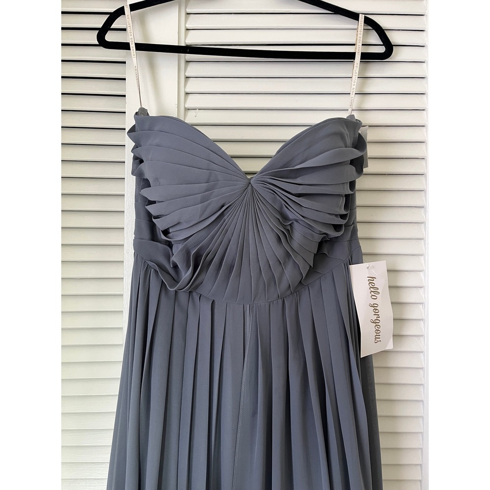 NWT Jenny Yoo Mira Convertible Pleated Strapless Chiffon Gown Denmark Blue Sz 14 - Picture 2 of 13